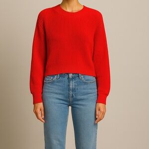Zara Red Ribbed Knit Sweater – Crew Neck, Cropped Fit (Size M)
